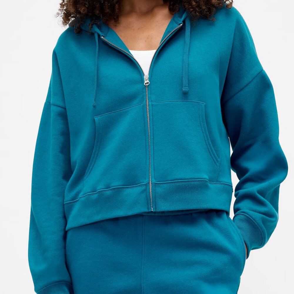 GAP Teal Relaxed Cropped Fleece Zip Hoodie/NWT/XXL